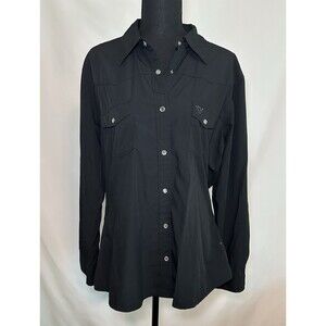 Cowgirl Hardware Black Bamboo Western Long Sleeve Jeweled Shirt Women's LARGE